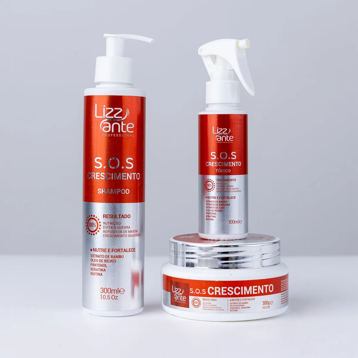 Kit SOS Crescimento Lizz Ante com shampoo, tônico e máscara capilar